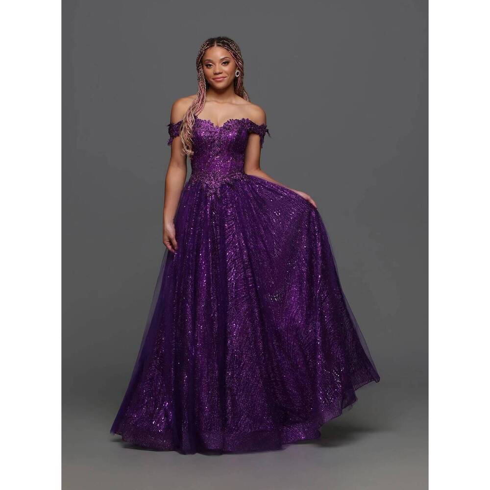 NEW CANDICE a line glitter tulle lace prom dress in purple